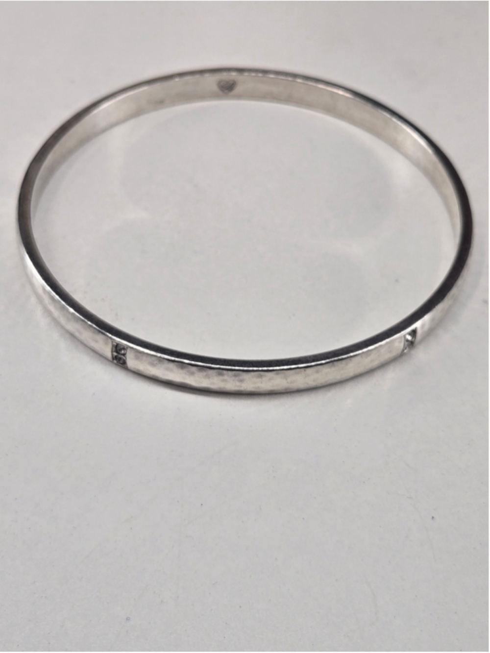 Brighton Bangle Bracelet Silvertone Hammered Finish Rhinestone Accents Classic - Picture 2 of 10
